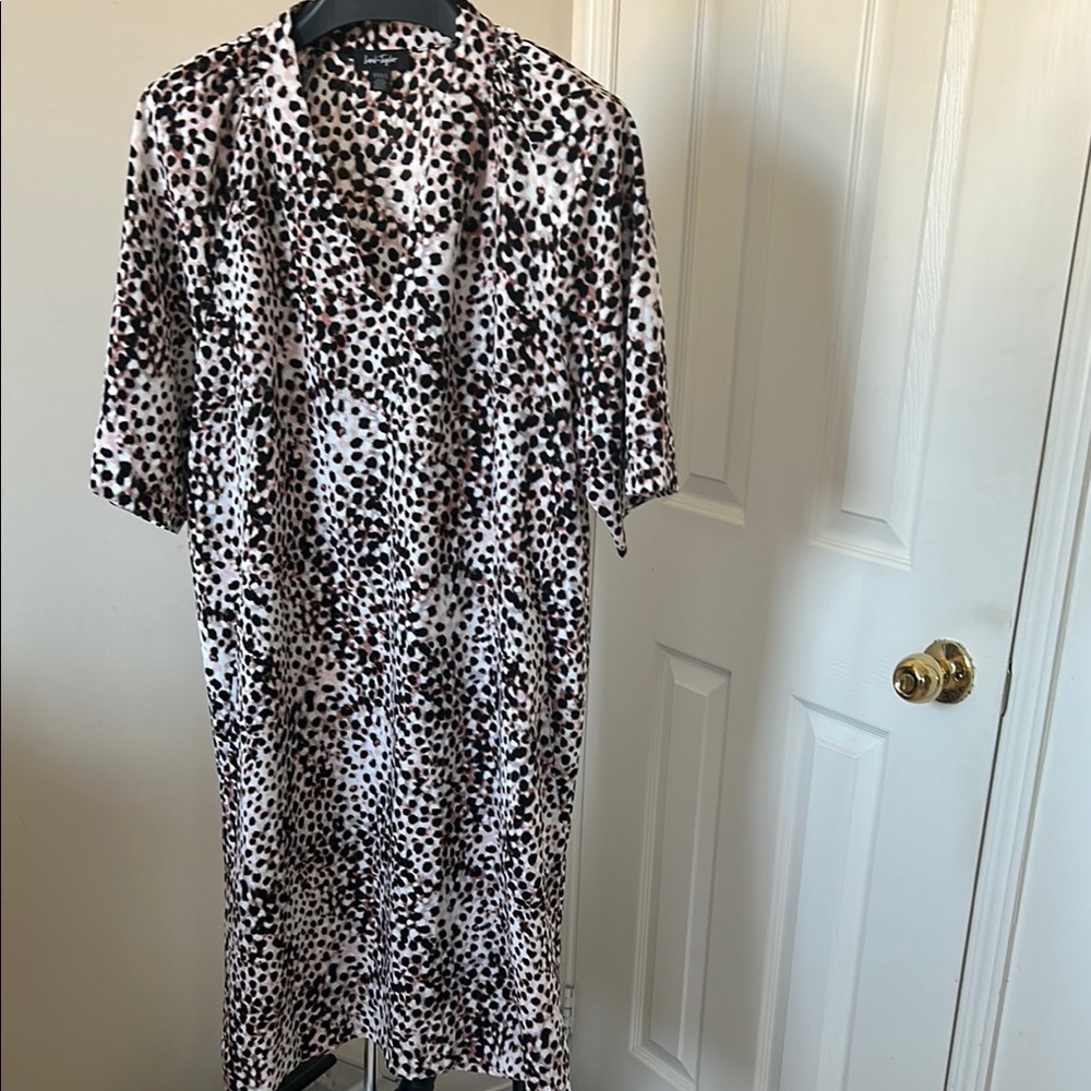 Lord & Taylor Black and Cream Spotted Midi Dress with pockets